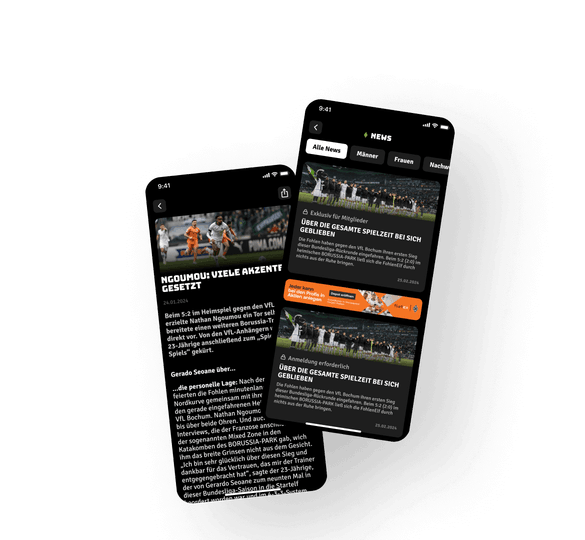Der folgende Abschnitt präsentiert den News Feed der FohlenApp mit exklusiven Mitgliederinhalten und Spielübersichten von Borussia Mönchengladbach.